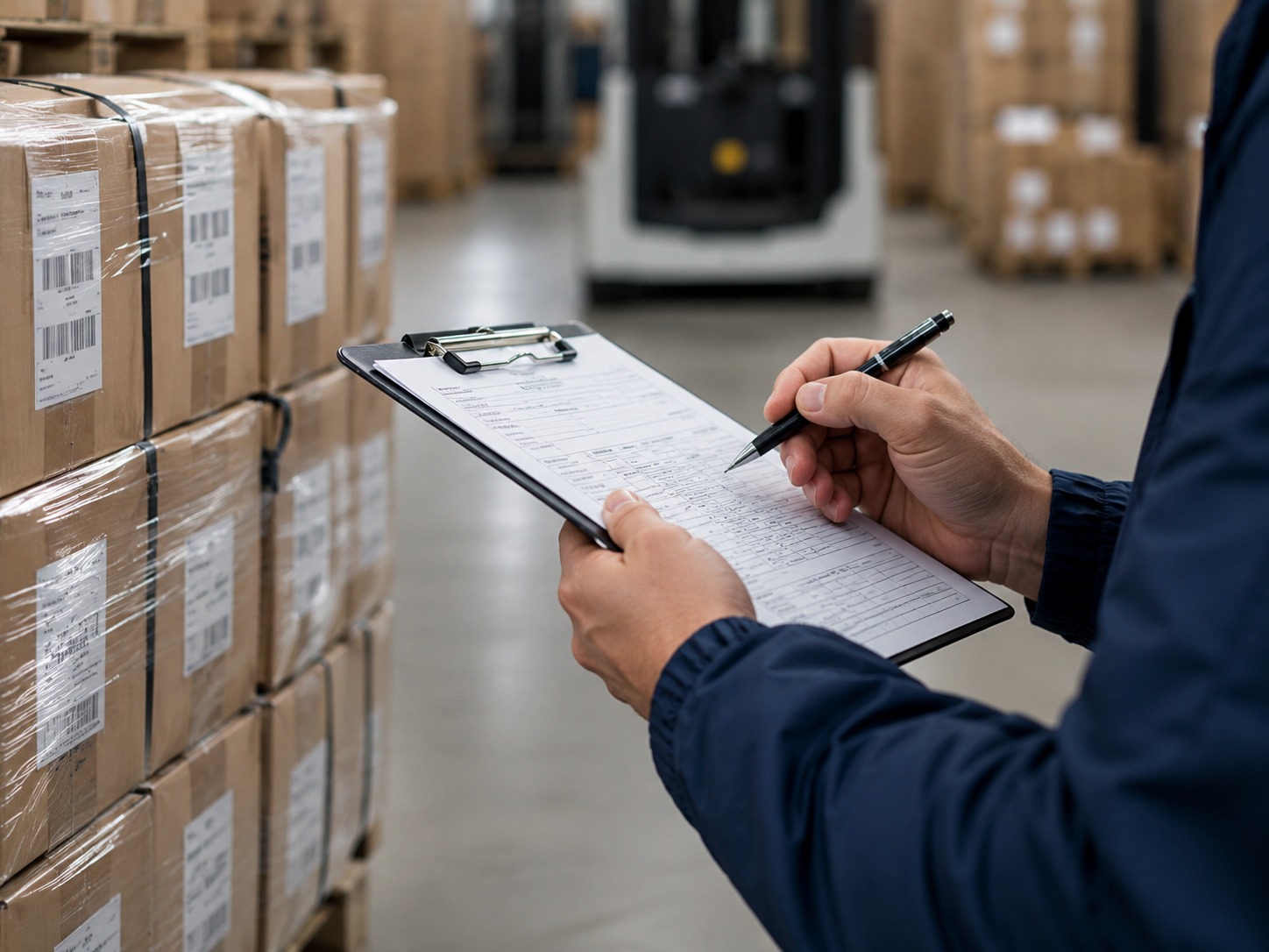 Staff member verifying a shipment manifest against incoming inventory